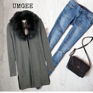 UMGEE Faux Fur Collar Duster Cardigan